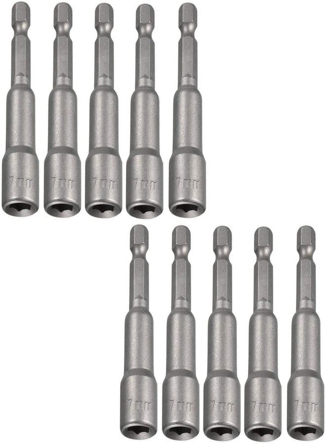 UPTODATETOOLS 10Pcs 7mm Nut Driver Bit 1/4 inch Hex Magnetic Power Socket Adapter Drill Bits 65mm Length for Power Tools - Image 1